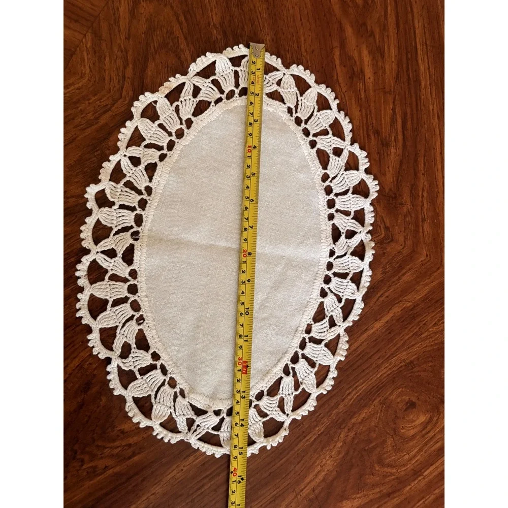 Vintage Handmade Crochet Doily Set 3pc Cream Lace Round Oval Farmhouse Victorian